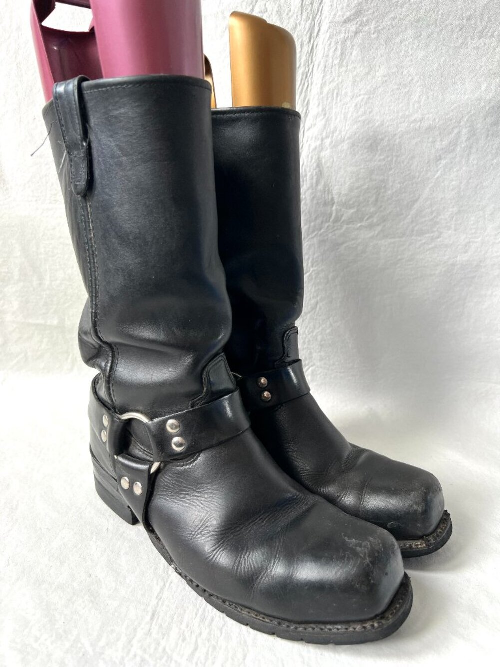 Double H harness boots mens 9.5 EE black leather square steel toe moto biker HH